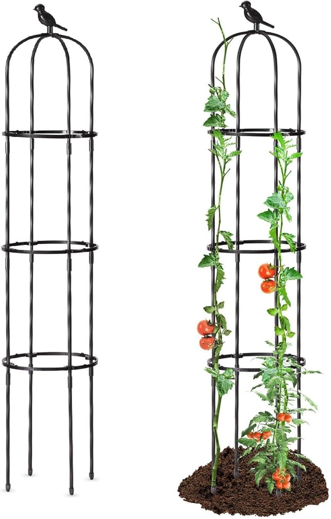 FOLLOOK Garden Trellis for Climbing Plant Outdoor, 67" Tall Round Cucumber Trellis Plant Supports for Vines Flower Climbing Rose Clematis Vegetable Tomato Trellis, 1PC, Black