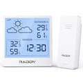 Raddy WF-50T Indoor Outdoor Thermometer Hygrometer Wireless Weather Station, Battery Powered Temperature & Humidity Monitor with 5.0’’ Display, Weather Forecast, Wireless Remote Sensor (White)