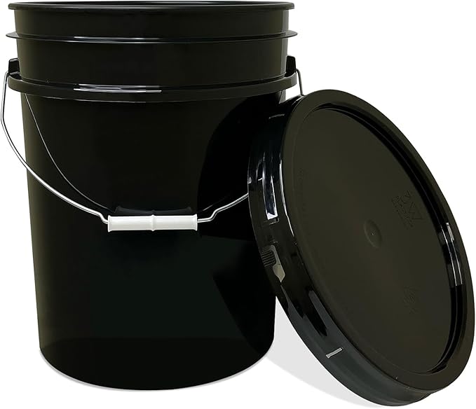 ePackageSupply 5 Gallon Bucket - Food Grade Bucket with Airtight Gasketed Tear Strip Lid, BPA-Free, Heavy-Duty 90 Mil HDPE Plastic Pail, Bulk Storage, Durable Container, Made in USA - Black, 12 Packs