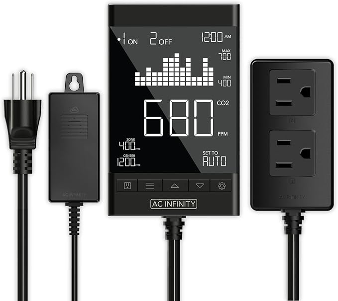 AC Infinity CO2 Controller, Smart Outlet Carbon Dioxide Monitor, Two-Plug System Best Fit with CO2 Regulators and Inline Exhaust Fans, Adjusts CO2 for Grow Tents, Grow Rooms, Greenhouses