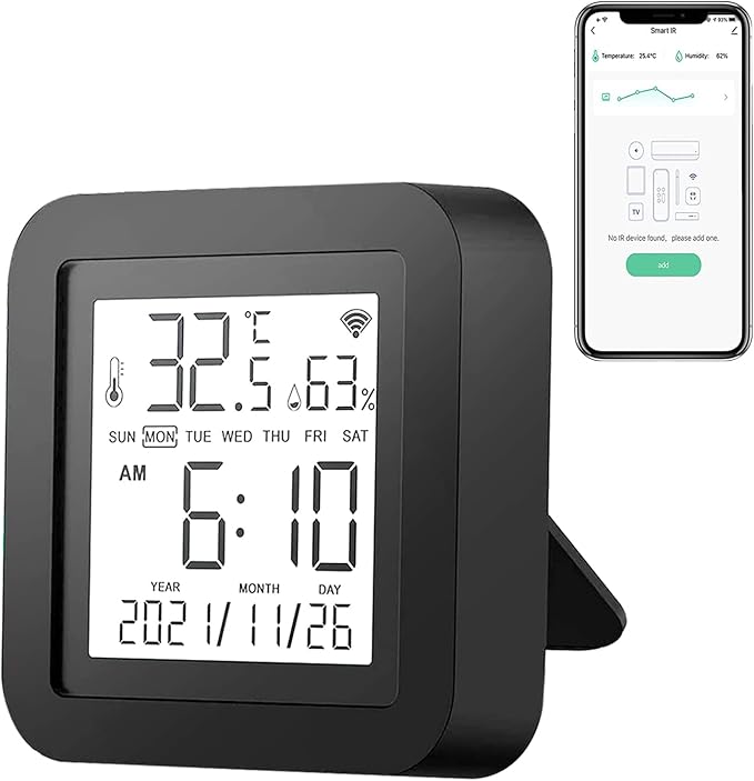 eMylo USB Smart WiFi IR Remote Control, Universal IR Blaster with Temperature Humidity Sensor, Tuya Indoor Hygrometer Thermometer, App Control, Compatible with Alexa Echo for AC TV DVD