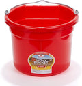 Little Giant® Flat Back Plastic Animal Feed Bucket | Animal Water and Feed Bucket with Metal Handle | 8 Quarts | Red