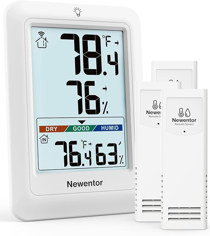 Newentor Indoor Outdoor Thermometer Wireless, Weather Stations Wireless Indoor Outdoor, Outdoor Thermometers for Patio House, Outside Inside Thermometers with Comfort Indicator, White with 3 Sensors