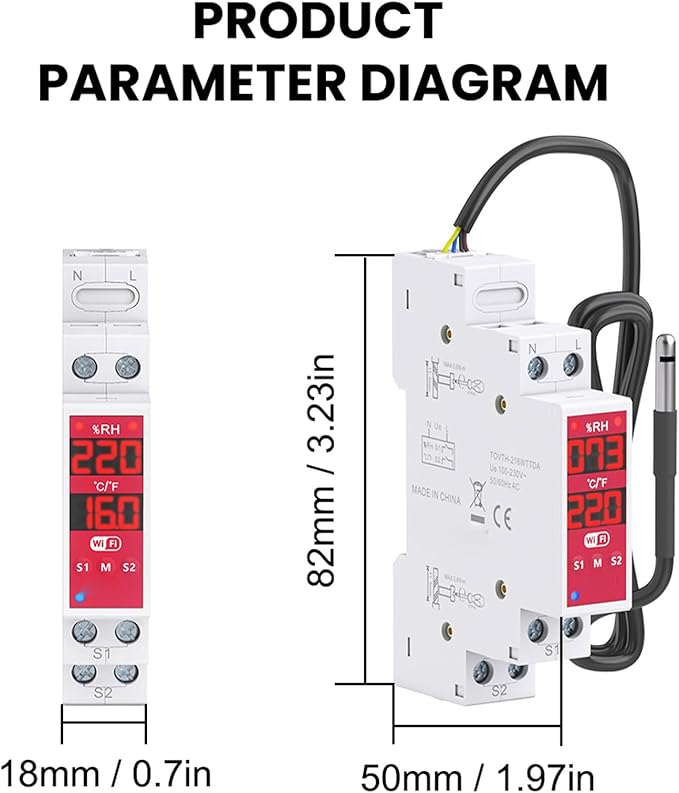 WiFi Temperature Humidity Sensor DIN Rail Mount WALFRONT Smart Switch Real Time Monitoring 24/7 for Incubators Breeding Farms