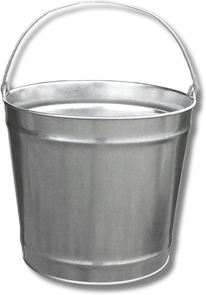 12 Quart (3 Gallon) Industrial Galvanized Metal Pail Bucket with Handle, 11" Diameter, Single Seam Construction - 5 Buckets