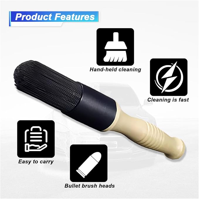 Car Parts Washer Brush, Bullet Head Parts Cleaning Brush for Cleaning Car Interior Exterior, Engine Parts, Wheel Bearing, Boats, Household Grime (Beige/Black)