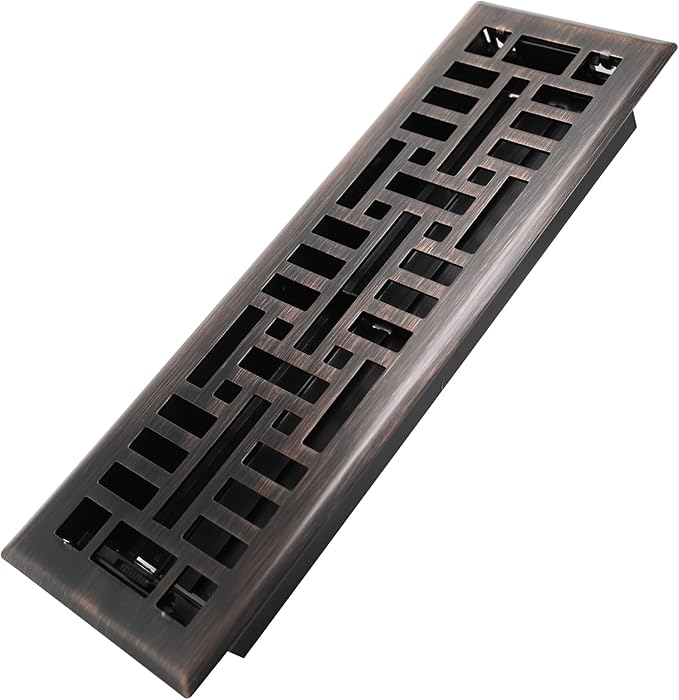 Howeall 4x14 Inches Heavy Duty Walkable Floor Register Easy Adjust Air Supply Lever Floor Vents - Seattle Design - Vent Cover for Home Floor - Oil Rubbed Bronze