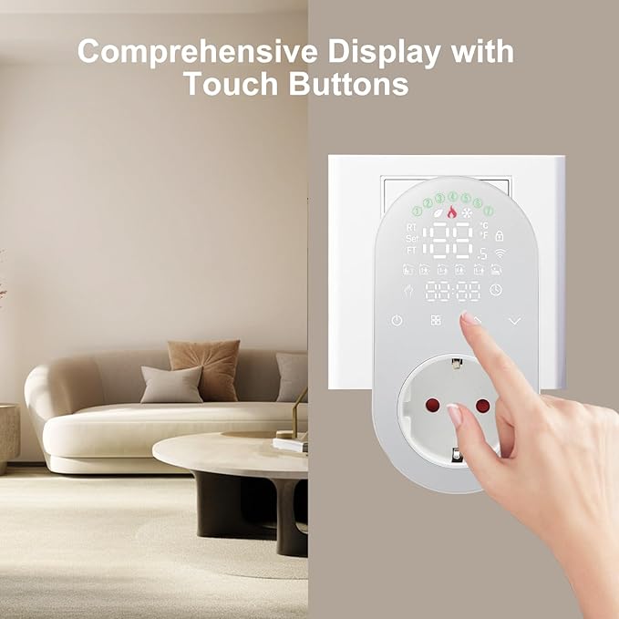 Luocute Smart WiFi Plug in Thermostat APP Remote Voice Control Energy Saving Mode Compatible with Electric Heating Equipment for Home Greenhouse Reptile Enclosure (White)
