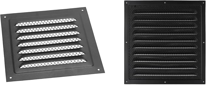 2pcs Attic Vent Soffit Vent Aluminum Wall Vent Metal Shed Vent Square Vent Louver Vent Grille with Built-in Insect Screen for Exterior Door House Attic Garage Ceiling (Black 8" x 8"-2 Pack)