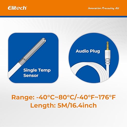 Elitech Temperature Probe for RCW-360Pro, -40°F to 176°F, 16.4ft Cable Auto-Detection Digital Sensor with Individual Calibration Certificate for Medical Pharma Cold Chain Validation, TD3X-TE-R-5M