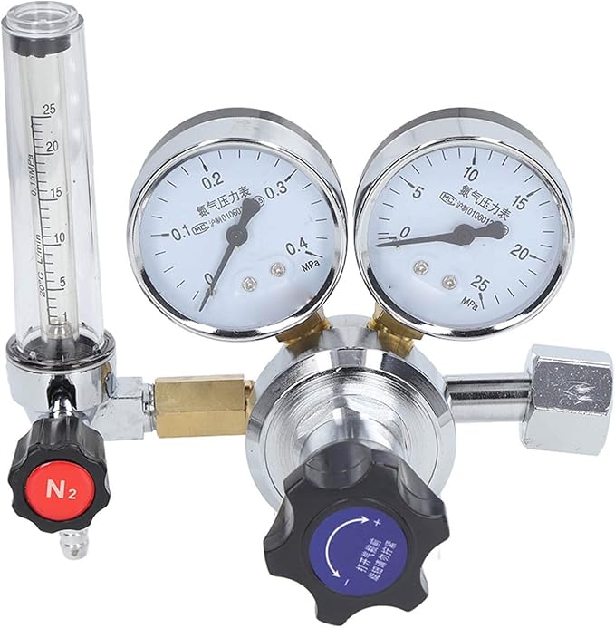 Nitrogen Gas Regulator Valve High Precision Flow Meter Brass Construction Pressure Control Device with Flame Diaphragm for Laboratory Use and Industrial Welding Applications