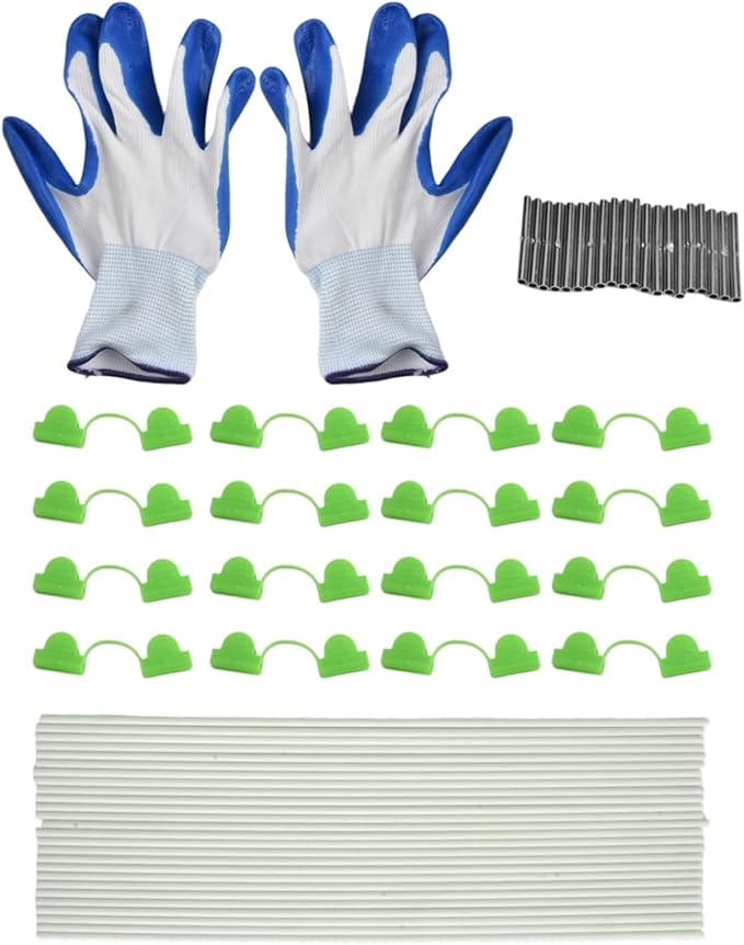 Fiberglass Greenhouse Plant Support Rings with Adjustable Height, Weather-Resistant Frame and Clips for Garden or Nursery Growth Stability, 62-Piece Kit