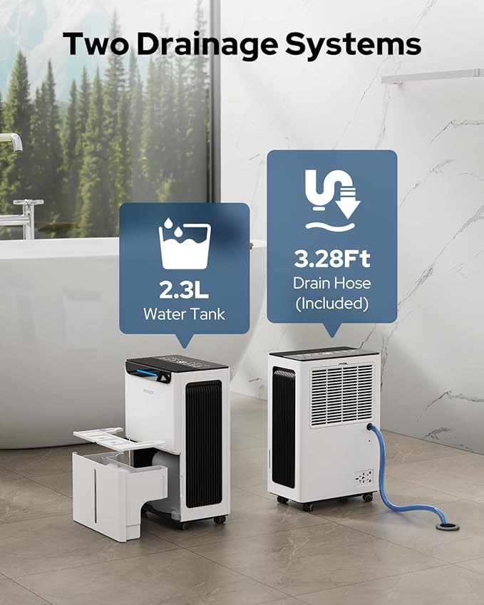 1600 Sq.ft Dehumidifier for Basement - 21 Pints, Drain Hose & Humidity Control Large Room Dehumidifiers for Home, RV, Bathroom, Bedroom - 3 Modes & 24H Timer White