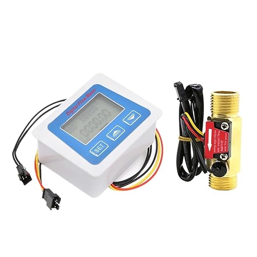 Smart Digital Water Flow Meter Set LCD Flow Rate Monitor Inline Electronic Flow Sensor with Temperature Display G1 G1/2 G3/4(B7-DN15-Battery)