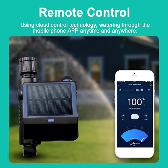 Yosoo WiFi Sprinkler Controller, Solar Powered Smart Water Timer Tuya APP and Voice Control Wireless Hose Faucet Timer for Garden Yard Compatible