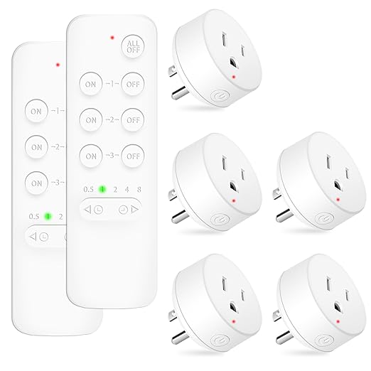 NineLeaf Wireless Remote Control Outlet with Timer, Indoor Remote Timer Outlet, No Interference No Wiring, 15A/1875W 500FT RF Range, Countdown Light Switch for Lamp, Fan,2Remote 5Outlets