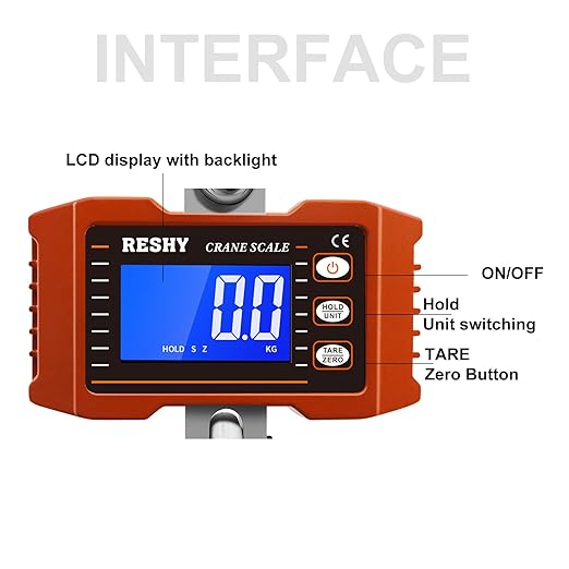 RESHY Digital Crane Scale 2200lb/1000Kg Digital Hanging Scale Industrial Heavy Duty Crane Scale for Farm,Deer,Livestock,Factory,Construction,Hunting CE Certified