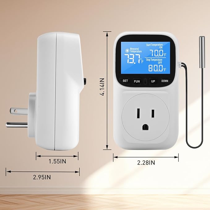 Diymore 1800W Plug in Digital Thermostat Temperature Controller Electric Thermostat Outlet Heating Cooling Control Mode Timer 120V 15A -104 ℉~210 ℉ Greenhouse with Thermostat Pool Thermometer