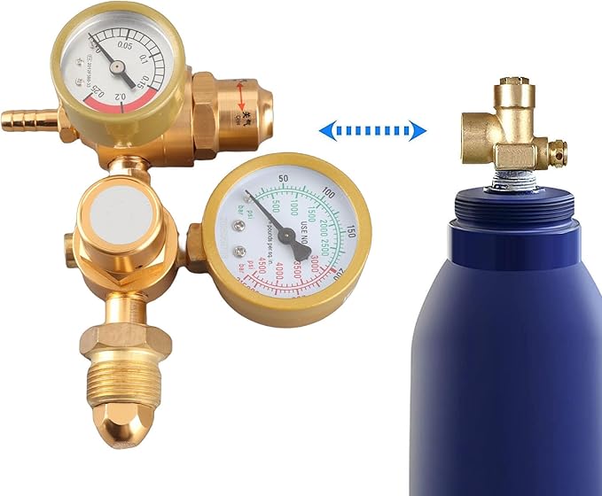 Gas Welding Regulator Argon CO2 Gauge TIG MIG Flowmeter High Precision Adjustable Pressure Reducing Valve with Double Gauge 4500psi Cylinder Pressure 1/4in Outlet 6.605GPM f