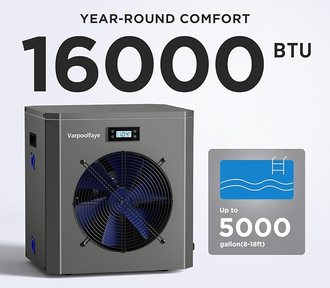 Electric Pool Heater Pump 5000 gallon 120v Pool Heaters For Above Ground Pools 16000 BTU Swimming Pool Heat Pump WiFi Control Heat Or Cool Spa Heater Pump