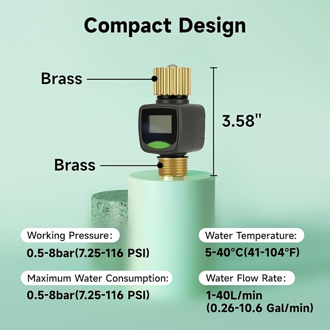 Watflow 3/4"Water Flow Meter with Water Nozzle Kit,4 Modes Change, Measure Gallon/Liter Consumption for Garden Hose, RV Water Tank, Lawn Sprinkler, and Nozzle Sprayer