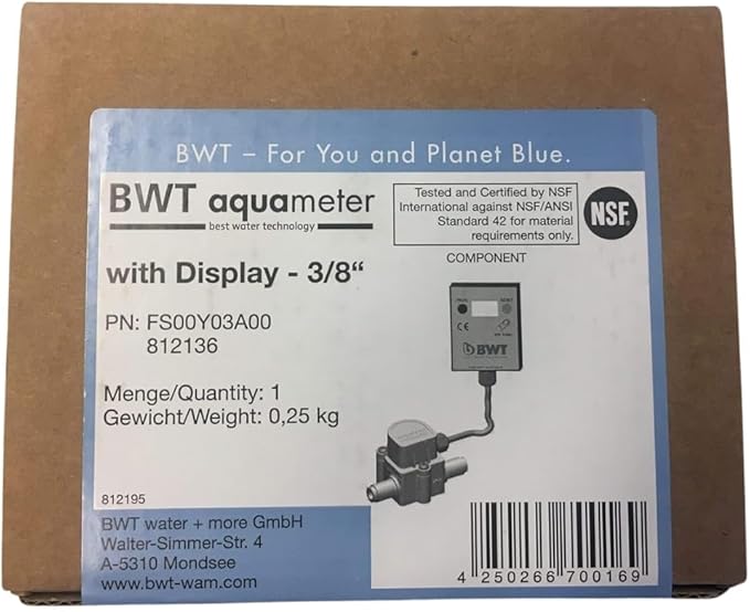 BWT Aquameter HF Water Filter Meter 3/8" with LCD Display – High Flow (100–700 l/h) – For Water Lines & Large Equipment – Battery-Powered