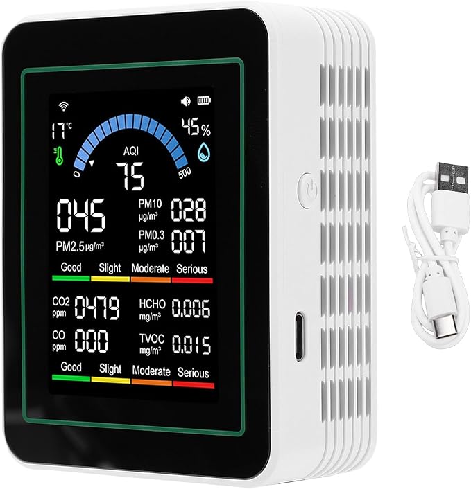 10 in 1 WiFi Air Quality Meter, CO2 TVOC HCHO PM2.5 PM10 PM0.3 Detector, Indoor Air Monitor with APP Control, Ideal for Smart Home & Indoor Testing