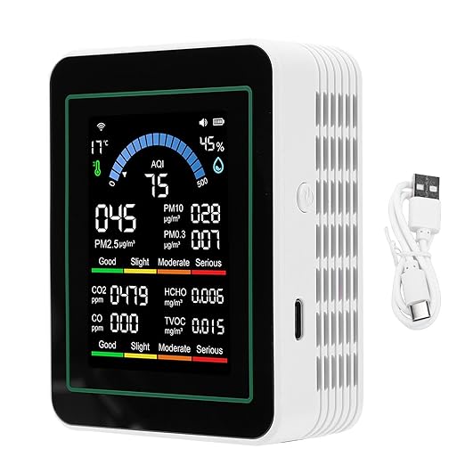 Luocute Air Quality Meter, 10 in 1 WiFi Smart Air Quality Monitor for CO2 CO TVOC HCHO PM2.5 PM10 Detection with App Control, Portable Tester for Home Car Plant Indoor