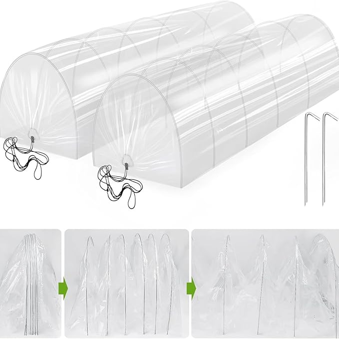 10 ft Portable Greenhouse with Quick-Release Tech Garden Tunnel Shade Net Cover, Sun & Heat Protection for Vegetables & Plants, Includes Hoops & Stakes(White,2 Packs)