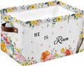 Easter Storage Bins Cubes Waterproof Cloth Storage Basket,Easter Bunny Spring Watercolor He Is Risen Flowers Foldable Storage Bags for Shelf Clothes Storages Organizers with Handles 15x11x9.5 in 1PCS