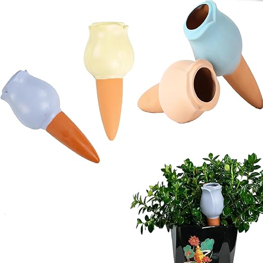 SmartiLiving Drip Irrigation Stakes - Extra Large Improved Drip Easy-Refill 4 Week Waterer System with Large Reservoir Bulbs - Automatic Self-Watering Device for Indoor & Outdoor