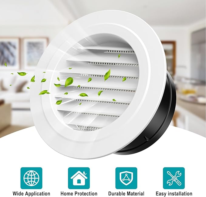 HG Power 6 Inch Soffit Vent Cover – Round ABS Louver with Built-in Screen Mech for Attic, Bathroom, Garage & Dryer Duct Ventilation (150mm,White)