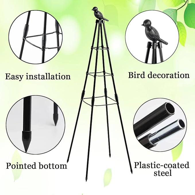 Garden Trellis for Climbing Plants,63inch Tall Plants Trellis Support with Adjustable Stake Arms,Plastic Coated Rustproof Metal Pipe Supports for Outdoor Indoor, Potted Plants, Tomato, Rose,1pack