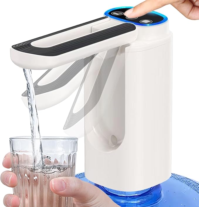 5 Gallon Water Bottle Pump Foldable Spout, Automatic Water Dispenser Type-C Charging Portable Electric Water Jug Dispenser (White)
