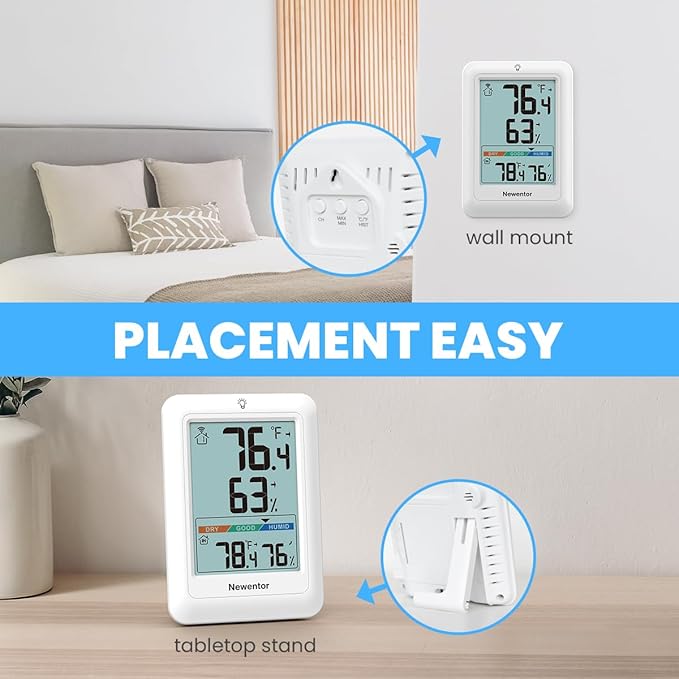 Newentor Indoor Outdoor Thermometer Wireless, Weather Stations Wireless Indoor Outdoor, Outdoor Thermometers for Patio House, Outside Inside Thermometers with Comfort Indicator, White with 1 Sensor
