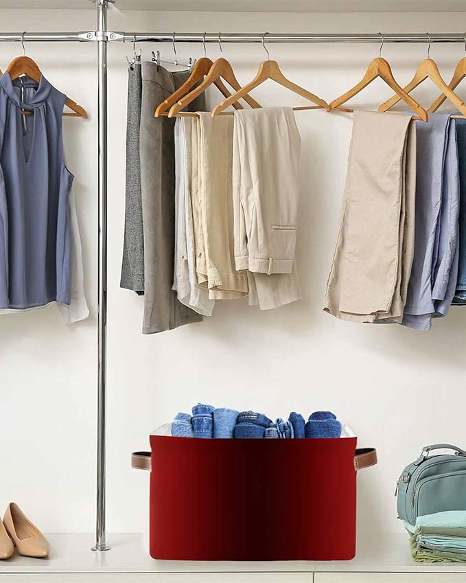 Dark Red Yellow Ombre Storage Bins Cubes Waterproof Cloth Storage Basket, Farmhouse Modern Gradient Art Foldable Storage Bags for Shelf Clothes Storages Organizers with Handles 15x11x9.5 in 2PCS