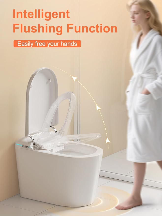 Smart Toilet with Bidet Bulit in - Auto Open/Close Lid, ADA Height Heated Seat, Dryer, Night Light, Dual Auto Flush, Foot Sensor Operation, Modern Elongated One-Piece Toilet for Bathrooms