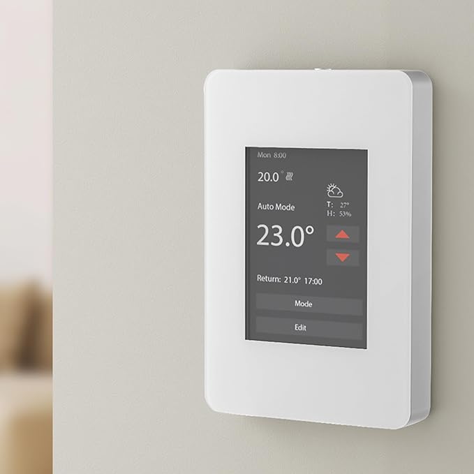 VEVOR 7-Day Programmable Thermostat Gray-White (Without WiFi) - for Radiant Underfloor Heating Cable & Heat Pump, GFCI & Sensitive Sensor, TFT Color Touch Display, Energy-Efficient