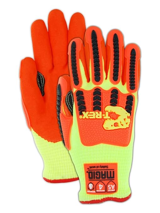 MAGID T-REX Arctic Series ANSI A5 Cut-Resistance, Thermal Impact Gloves, 8 Pairs, Waterproof, Hi-Viz Yellow/Orange, Size 8/Medium