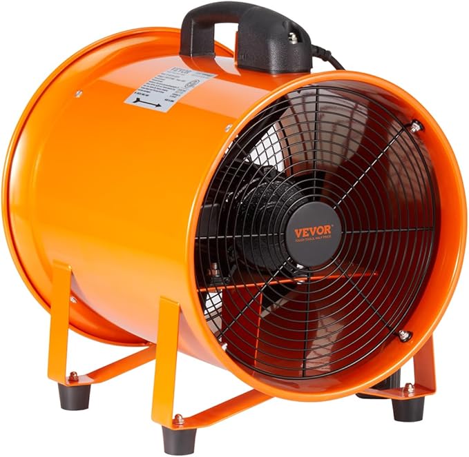 VEVOR Air Mover Blower Fan 12 Inch, 3198CFM 585W with 16.4ft Flexible Duct, Industrial Portable Ventilator Blower/Exhaust, Orange