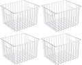 SANNO Freezer Wire Storage Organizer Basket, Refrigerator Storage Baskets Bins Organizer with Built-in Handles for Cabinets, Pantry, Closets, Bedrooms 4 Pack 11"x10"x 7" White