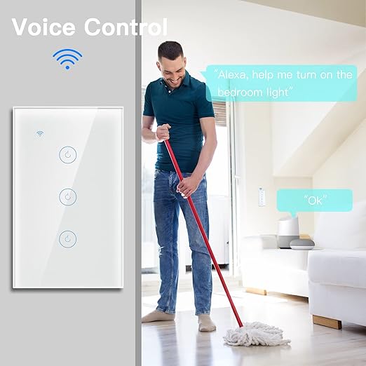 BSEED Smart Light Switch,3 Gang WiFi Touch Switch with Smart Life APP Control and Timing Function,White Single Pole Switches Work with Amazon Alexa,Google Assistant -(3Way) Multi-Control Association