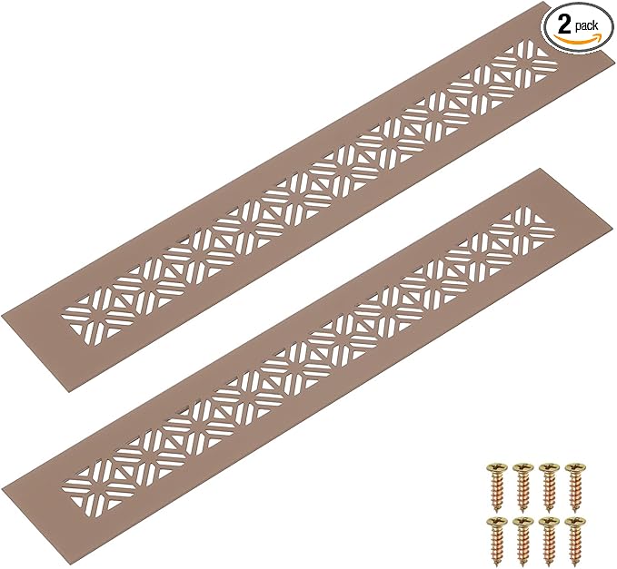 uxcell 2Pcs Aluminum Alloy Air Vents, 300 x 50mm / 11.8 x 2" Rectangle Louvered Ventilation Grille Cover with Mounting Screws for Door Cabinet Wardrobe, Brown