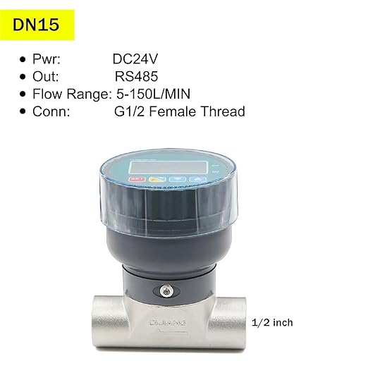 Rs485 Digital Display Flowmeter Stainless Steel Smart LCD Electronic Flow Meter Sensor Water, for Farm/Garden Irrigation(DN15)