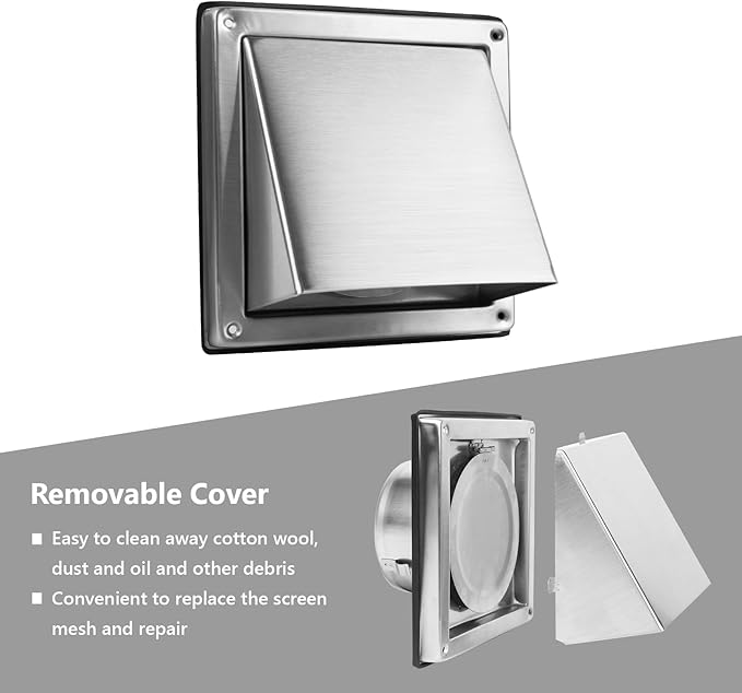 FRESH SPEED 4 Inch Dryer Vent Cover Outside Stainless Steel Wall Vent with Removable Cover and Insect Screen Mesh