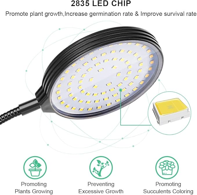 Grow Light 30W Sunlike Full Spectrum LED Plant Grow Lights with Timer Auto On/Off 4/8/12H Waterproof Grow Lamp for Indoor Plants, 5 Dimmable Levels, 3 Switch Modes, Adjustable Gooseneck