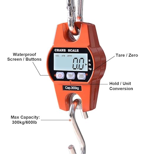 Fuzion Heavy Duty Crane Scale - 660LB, Aluminum Body, Stainless Steel Hook, Large Digital Display, Hanging Scales for Farms, Hunting and Fishing