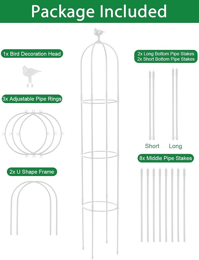 6 Feet Tall Garden Trellis for Climbing Plants Kalolary Garden Tower Obelisk Trellises Rustproof Metal Potted Plant Climbing Support for Indoor Outdoor Flowers Vegetable Fruits Vines Support (White)