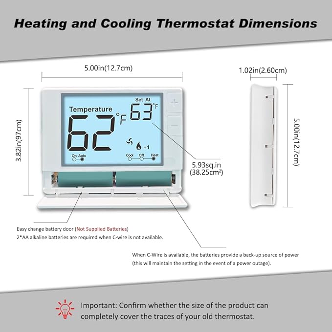 Multi Stage Thermostat for Home Cooling and Heating, 2 Heat/2 Cool, Super Clear Large Display, White Backlit