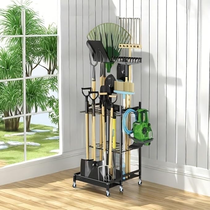 Garden Yard Tool Stand Tower Racks With Wheels, Heavy Duty Garage Storage for,Broom Holder, UP to 35 Tools